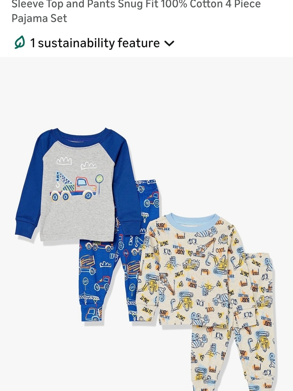 The Children's Place Blue, Gray and Cream Construction Truck 4-Piece Pajama Set